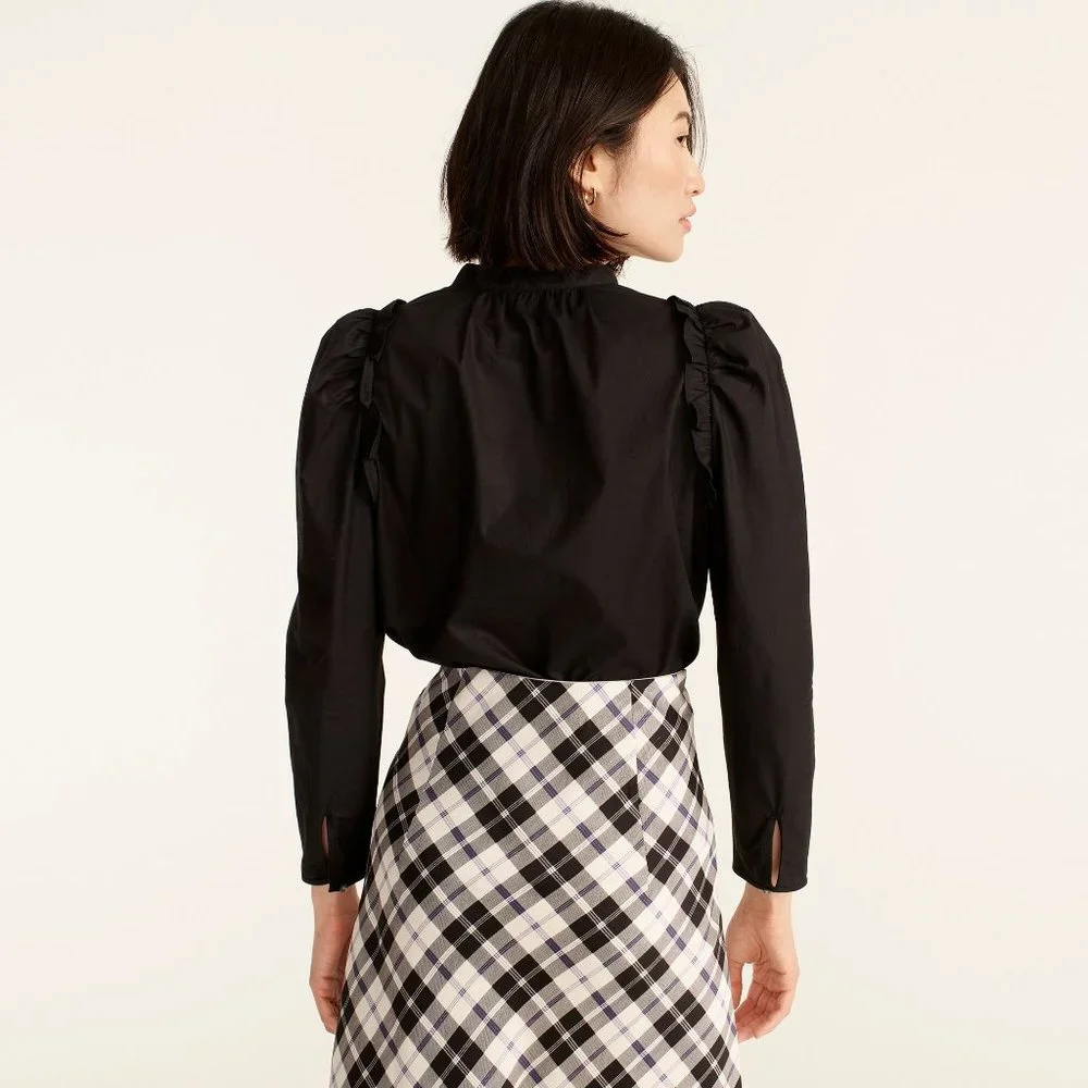 NWT Womens Size Small J. Crew Black Puff Sleeve Crisp Cotton Poplin Top